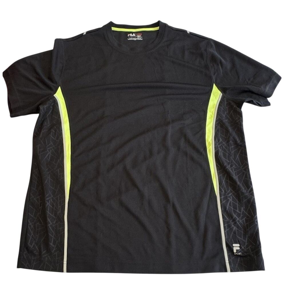 FILA Sport Men's Large Black Green Trim Reflective Athletic Shirt Stay Dry NEW